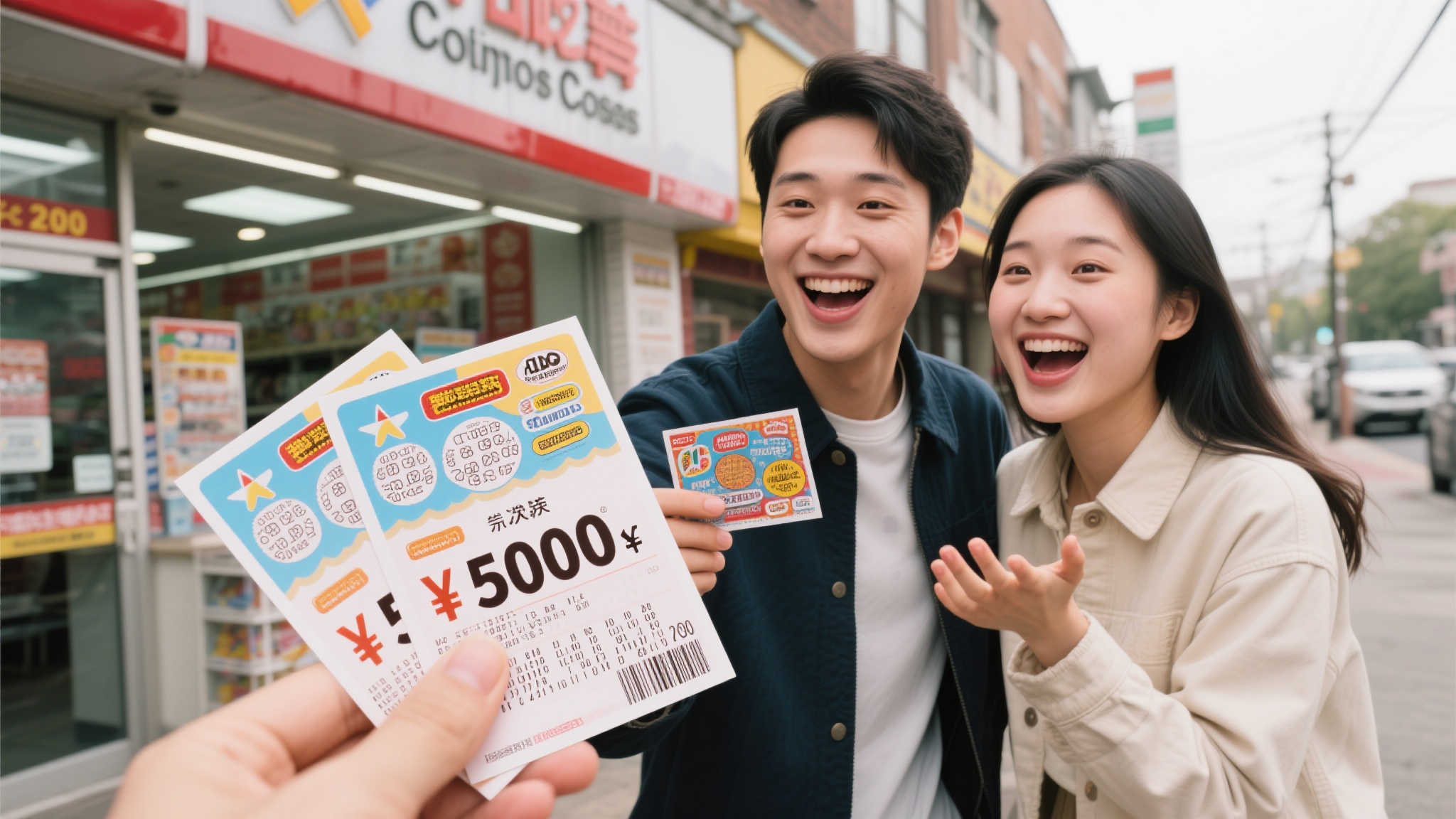 年轻情侣街头刮奖200元初试运气,竟连中再投喜获80万大奖 年轻情侣街头刮奖200元初试运气,竟连中再投喜获80万大奖